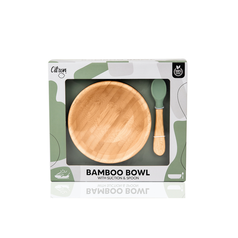 CITRON. Bamboo Bowl with suction and spoon – Green