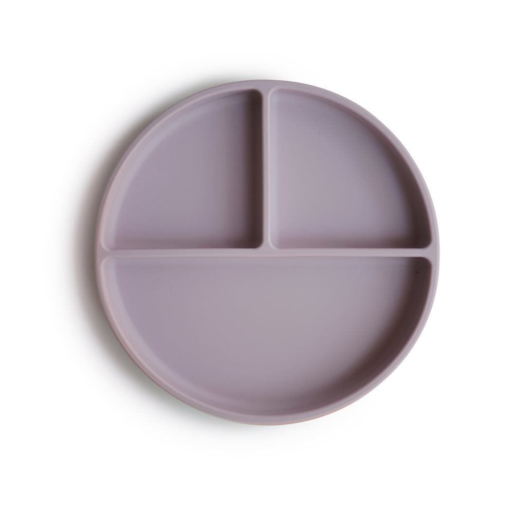 MUSHIE. Silicone Plate with Dividers & Non-Slip Base Soft Lilac