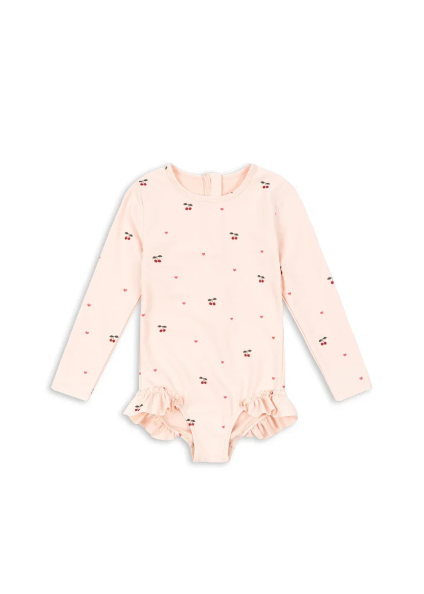 KONGES SLØJD. Merle long sleeve swimsuit – cherry coeur rose