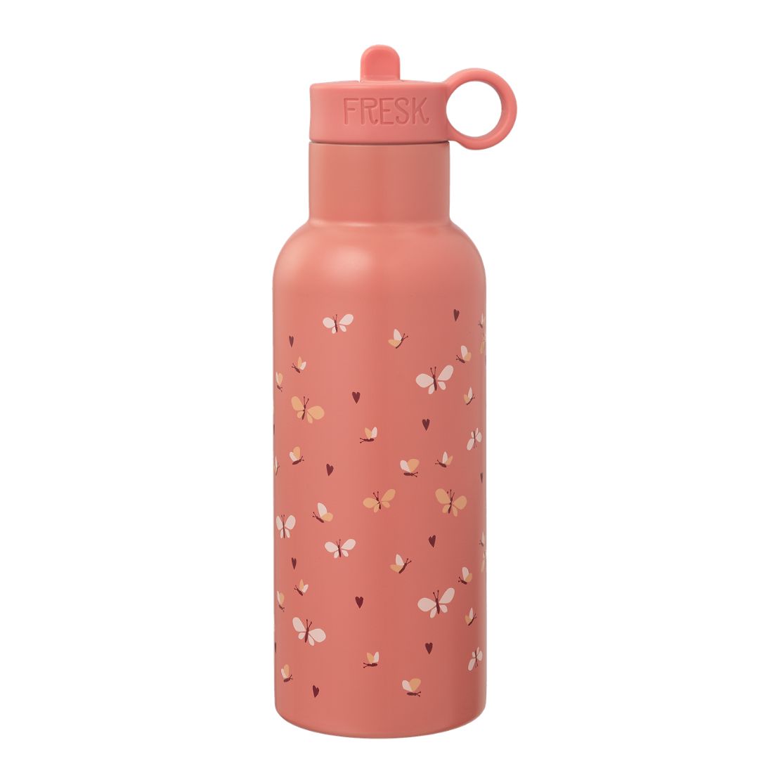 FRESK. Thermos with double wall made of stainless steel and integrated straw 500ml Butterfly